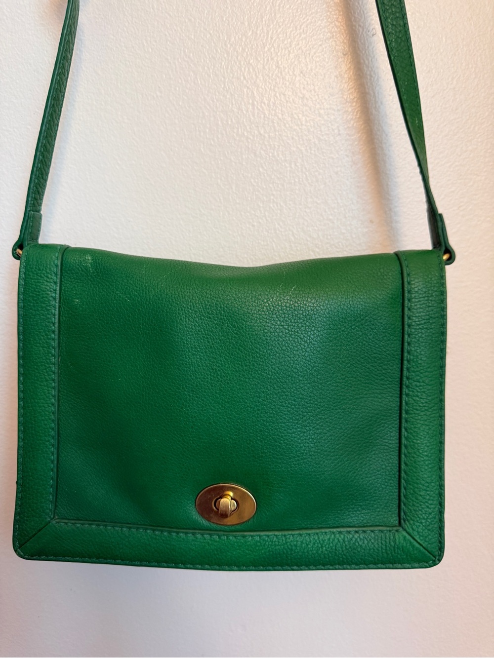 J Crew Green Leather Shoulder Bag with Turn-Lock Closure